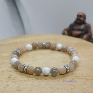 Bracelet personnalisé transition sereine pierres de lune howlite acier inoxydable