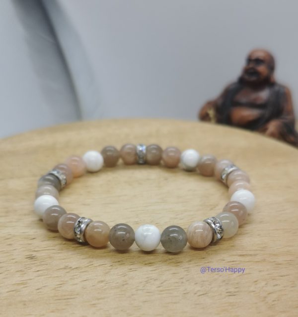 Bracelet personnalisé transition sereine pierres de lune howlite acier inoxydable