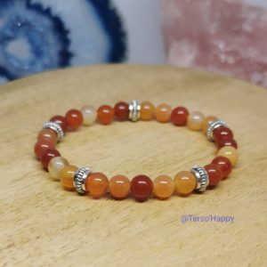 Bracelet personnalisé en pierres naturelles cornaline agate rouge acier inoxydable