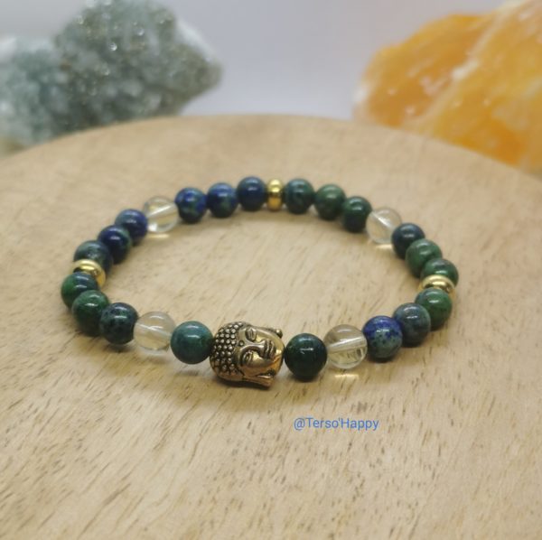 Bracelet personnalisé "ose" en pierres naturelles azurite malachite citrine acier inoxydable