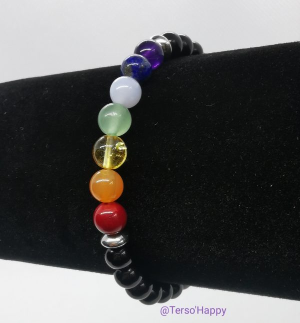 Bracelet harmonisation et protection des chakras en pierres naturelles et acier inoxydable bambou corail cornaline citrine aventurine aigue marine lapis-lazuli améthyste tourmaline