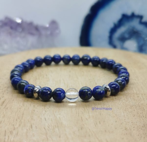 Bracelet Intuition en perles de pierres naturelles de lapis-lazuli acier inoxydable