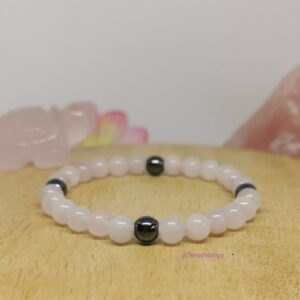 Bracelet en pierres naturelles quartz rose et hématite acier inoxydable