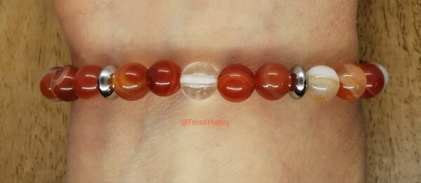 Bracelet en pierres naturelles de cornaline et de cristal de roche, acier inoxydable, chakra sacré