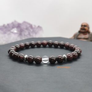 Bracelet en pierres naturelles de grenat et de cristal de roche, acier inoxydable, chakra racine