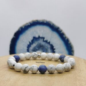 Bracelet en pierres naturelles howlite et sodalite acier inoxydable