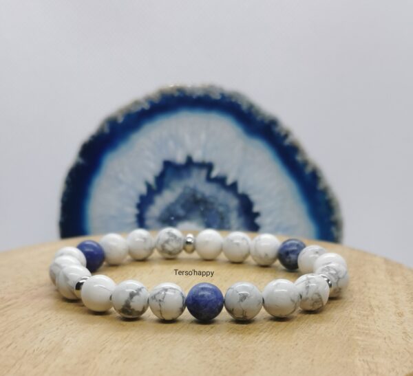 Bracelet en pierres naturelles howlite et sodalite acier inoxydable