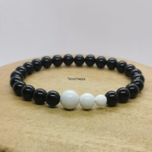 Bracelet en pierres naturelles howlite et tourmaline acier inoxydable