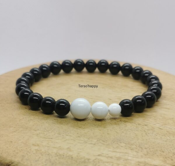 Bracelet en pierres naturelles howlite et tourmaline acier inoxydable