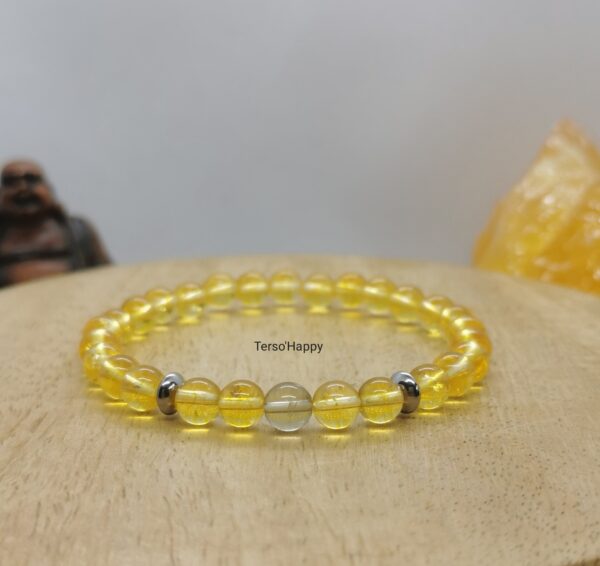 Bracelet en pierres naturelles de citrine et d cristal de roche. Perles intercalaires en acier inoxydable