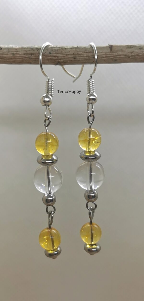 Boucles d'oreilles en pierres naturelles de Citrine et de Cristal de roche. Perles et tiges en acier inoxydable.