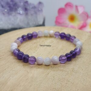 Bracelet violet dégradé avec perles naturelles d'Améthyste et de Kunzite.