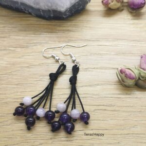 Boucles d'oreilles dégradé violet avec perles naturelles d'Améthyste et de Kunzite