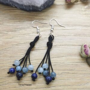 Boucles d'oreilles bleu dégradé avec perles naturelles de Lapis-Lazuli et d'aigue-Marine.