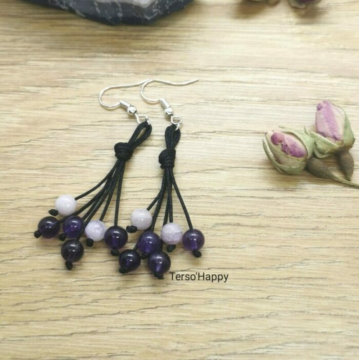 Boucles d'oreilles dégradé violet avec perles naturelles d'Améthyste et de Kunzite