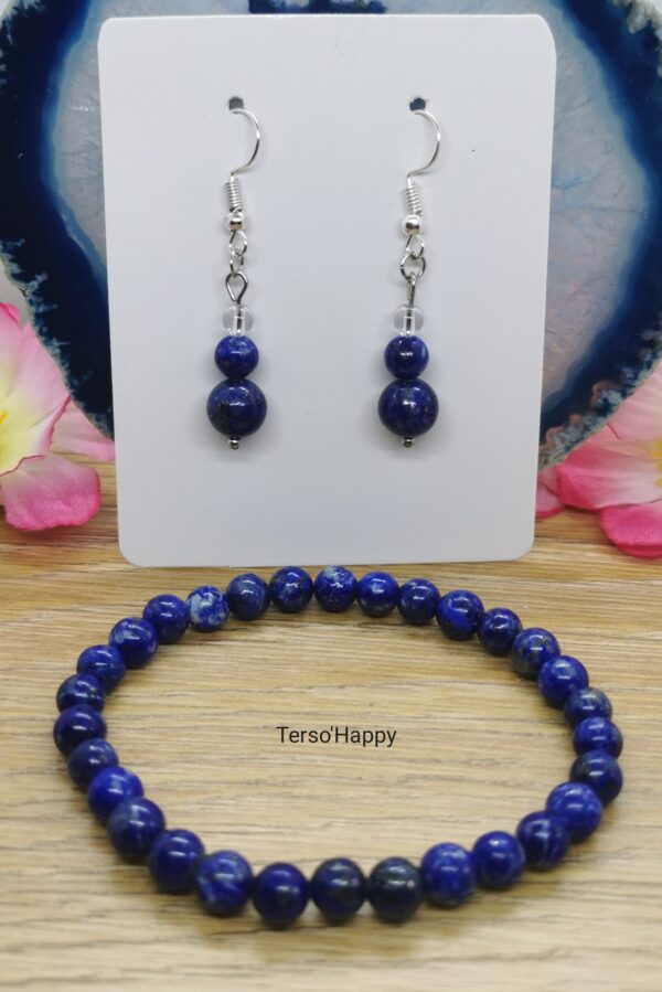 Coffret élégance "Intuition": bracelet et boucles d'oreilles assorties en lapis-lazuli naturel.