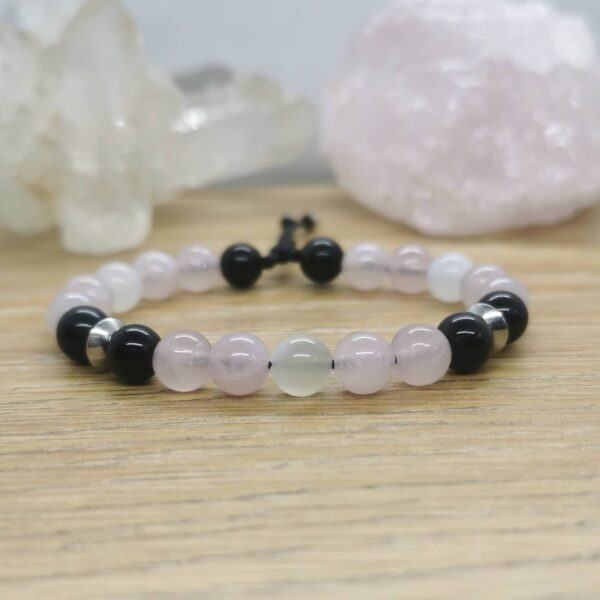 Bracelet d'intention personnalisé en pierres naturelles de pierre de lune, de quartz rose et d'onyx