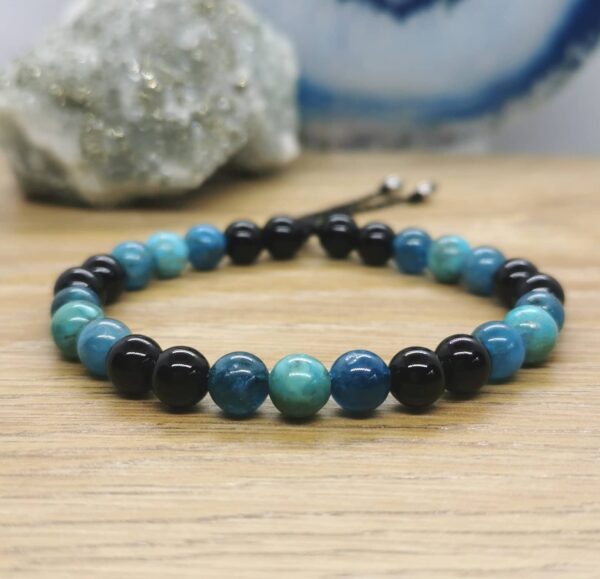 Bracelet d'intention personnalisé en pierres naturelles d'apatite, d'onyx et de turquoise