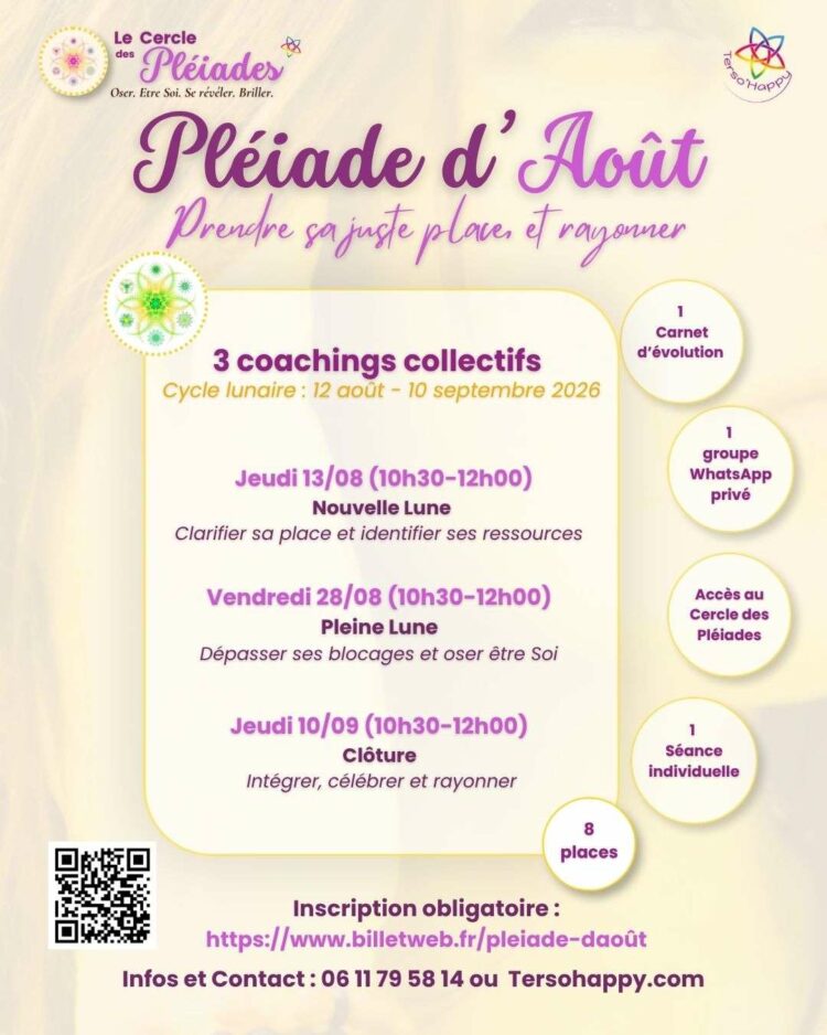 Programme de la pléiade d'août - Les Pléiades - tersohappy.com - cercle de femmes en ligne