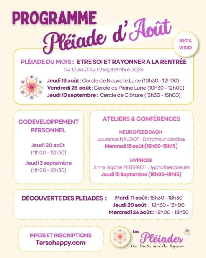 Programme et horaires Pléiade d'août - tersohappy.com