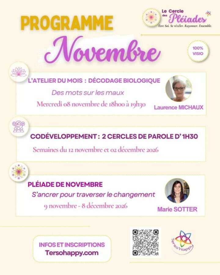 Programme de novembre du Cercle des Pléiades - Cercle de femmes